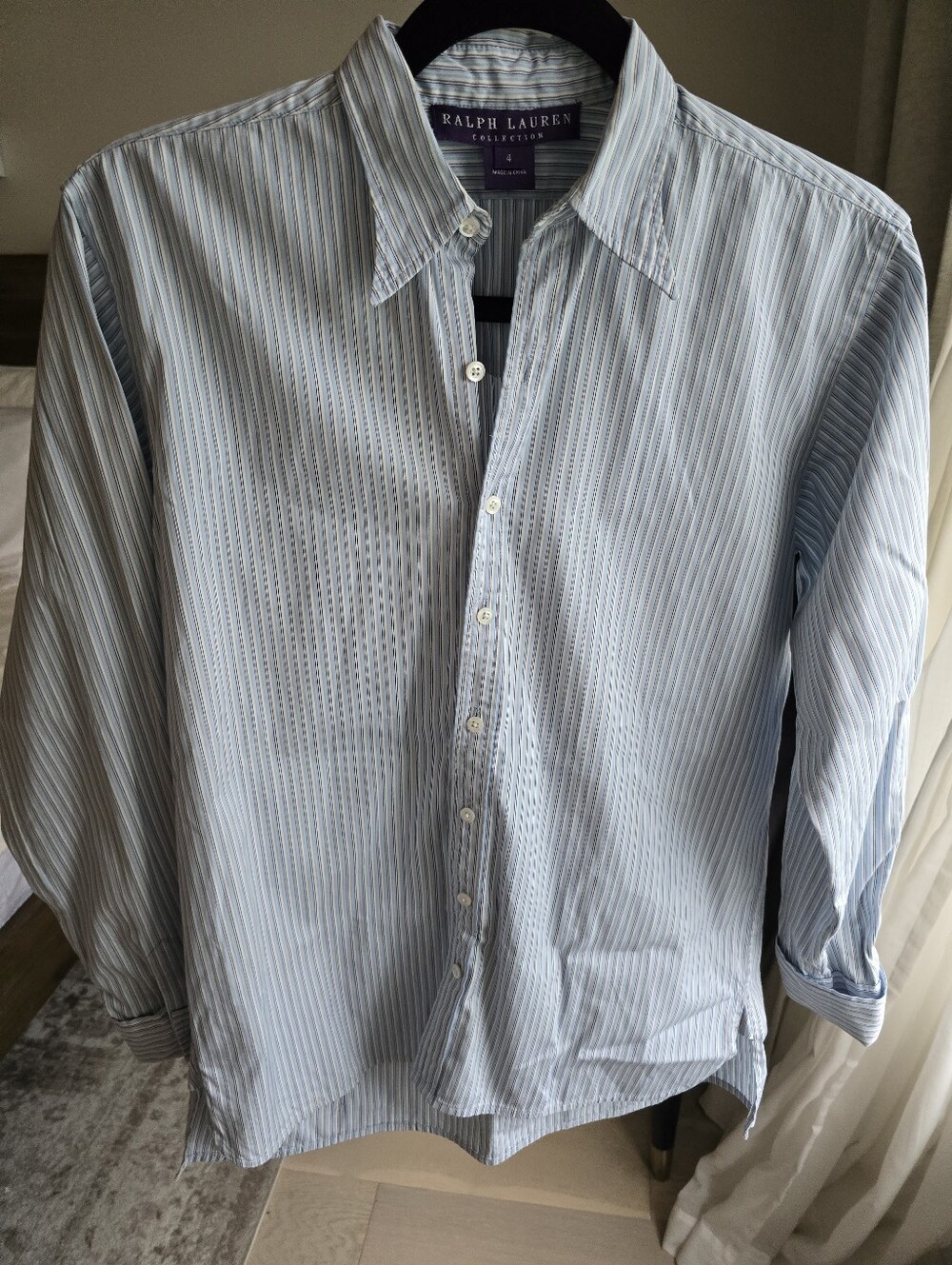 Ralph Lauren Purple Label Blue Striped Stretch Cotton Button Down Shirt Sz 4